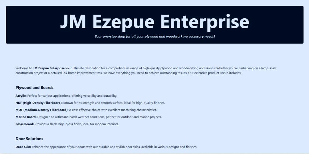 JM Ezepue Enterprise - Website
